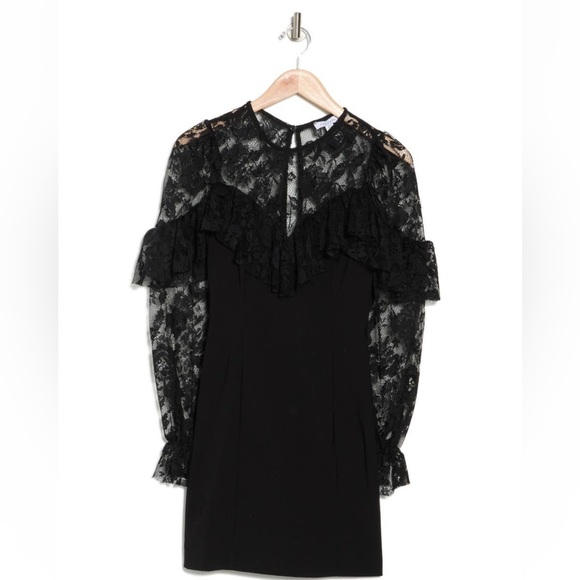 Topshop Illusion Lace Yoke Long Sleeve Body-Con Dress Size 4 US - Picture 3 of 3